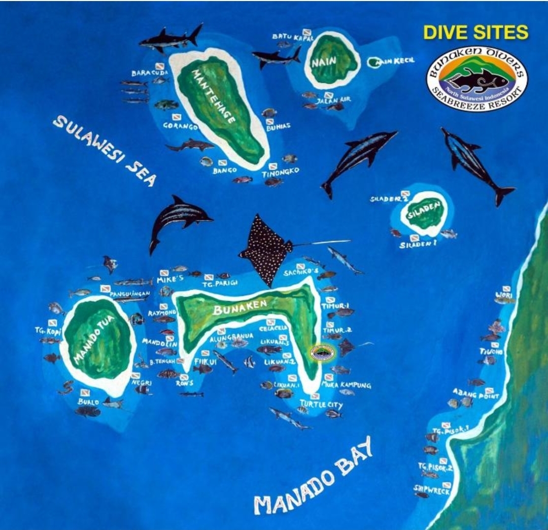 Map of dive sites around Bunaken